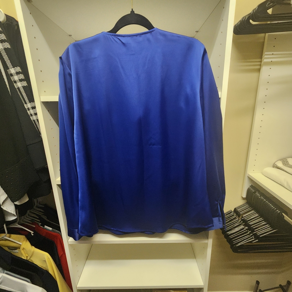 Jones New York Satin V-Neck Blouse in Royal Blue - Picture 2 of 3